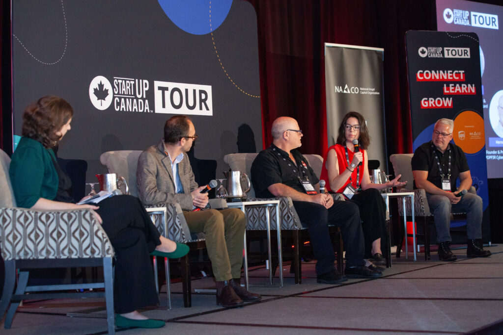 From left to right: Kate Karn, Director, Public Policy and A/Coordinator, Mastercard Changeworks, Mastercard Canada; Eric Savoie, National Human Services Lead, EY Canada; Dr. James Stewart, CTO, TrojAI; Kathryn Lockhart, CEO, Propel; Hernan Popper, Founder and Principal Consultant, POPP3R Cybersecurity Consulting Inc.