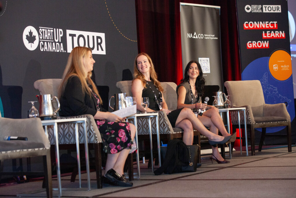 From left to right: Nicole Troster, ​​Entrepreneurship Manager, YSpace - ELLA; April Glavine, CEO, Co-Founder, Sum Good Foods Inc.; Laila Theriault, Investment Analyst, NBIF.